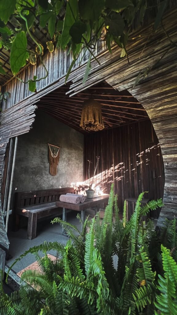 Secluded private hot spring pool surrounded by highland greenery