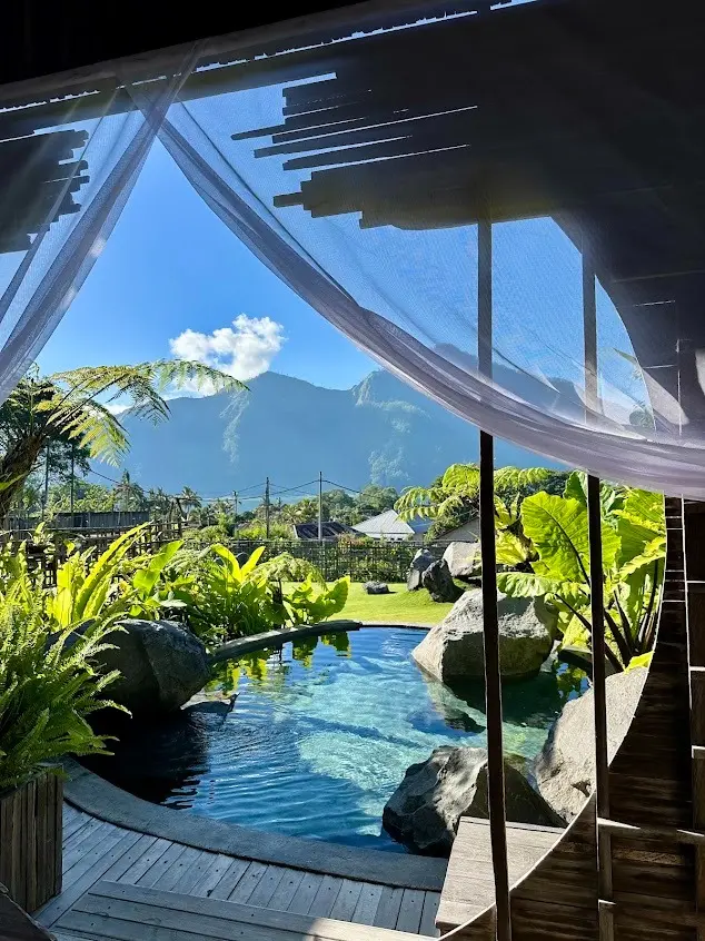 Serene Batur hot spring experience with a private pool facing Mount Batur